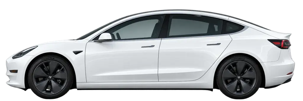 White Tesla Model 3 of Taxi To Go 24, side view